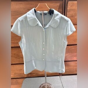 Womens Short Sleeve Button Down Shirts Pleated Slim Fit Summer Dressy Blouses